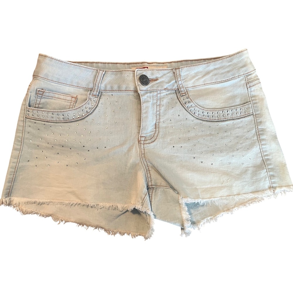 Vintage‎ LEI Low Rise Denim Shorts Juniors Size 9 Rhinestone Frayed Hem